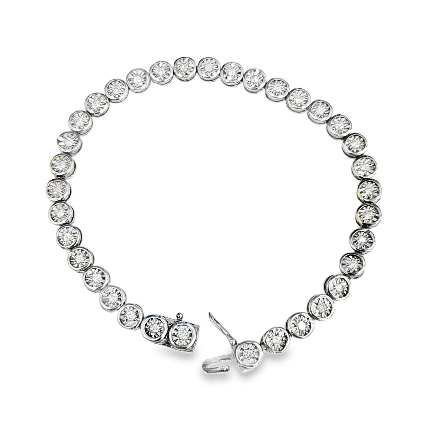 1.00ctw Silver Diamond Round Illusion Setting Bracelet 7.5 inches - Pristine J LLC