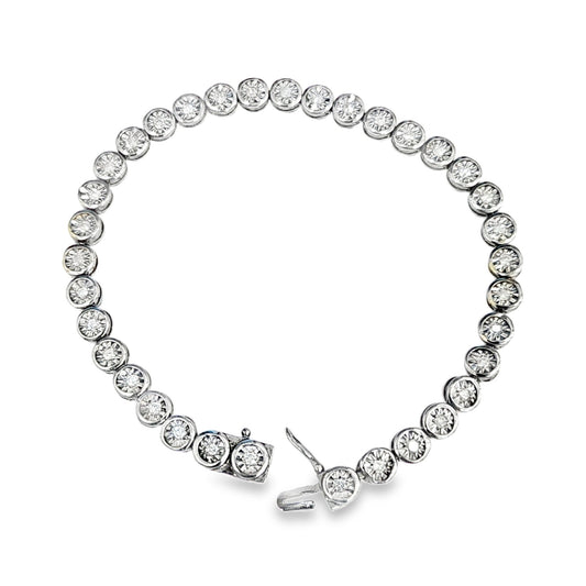 1.00ctw Silver Diamond Round Illusion Setting Bracelet 7.5 inches - Pristine J LLC
