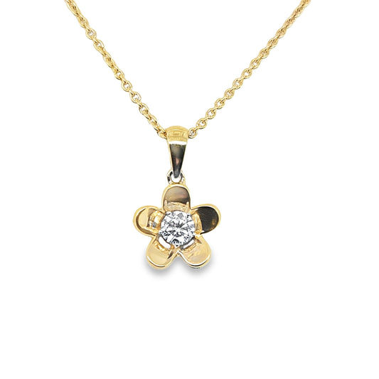 14kt Yellow Gold 0.30ct Solitaire Flower Necklace