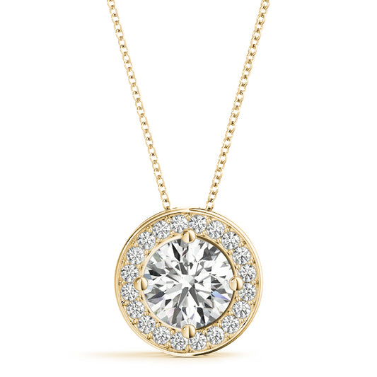 1.36CTW Round Diamond Halo Pendant in 14KT Yellow Gold