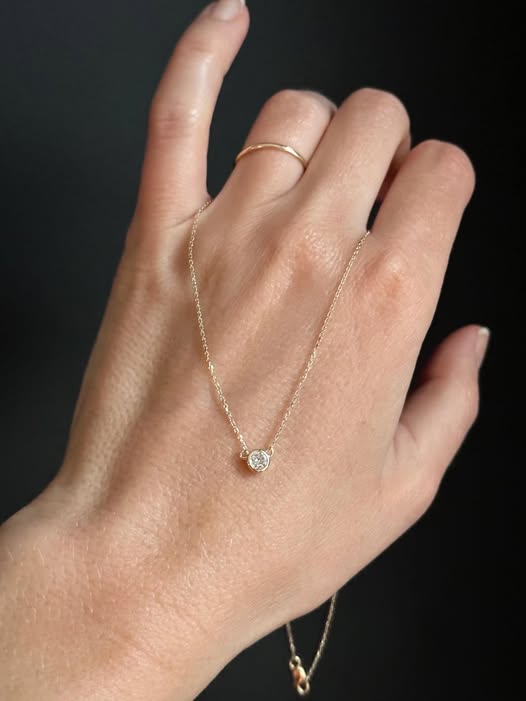 14kt Yellow Gold 0.25ct Solitaire Round Diamond Bezel Necklace Pendant