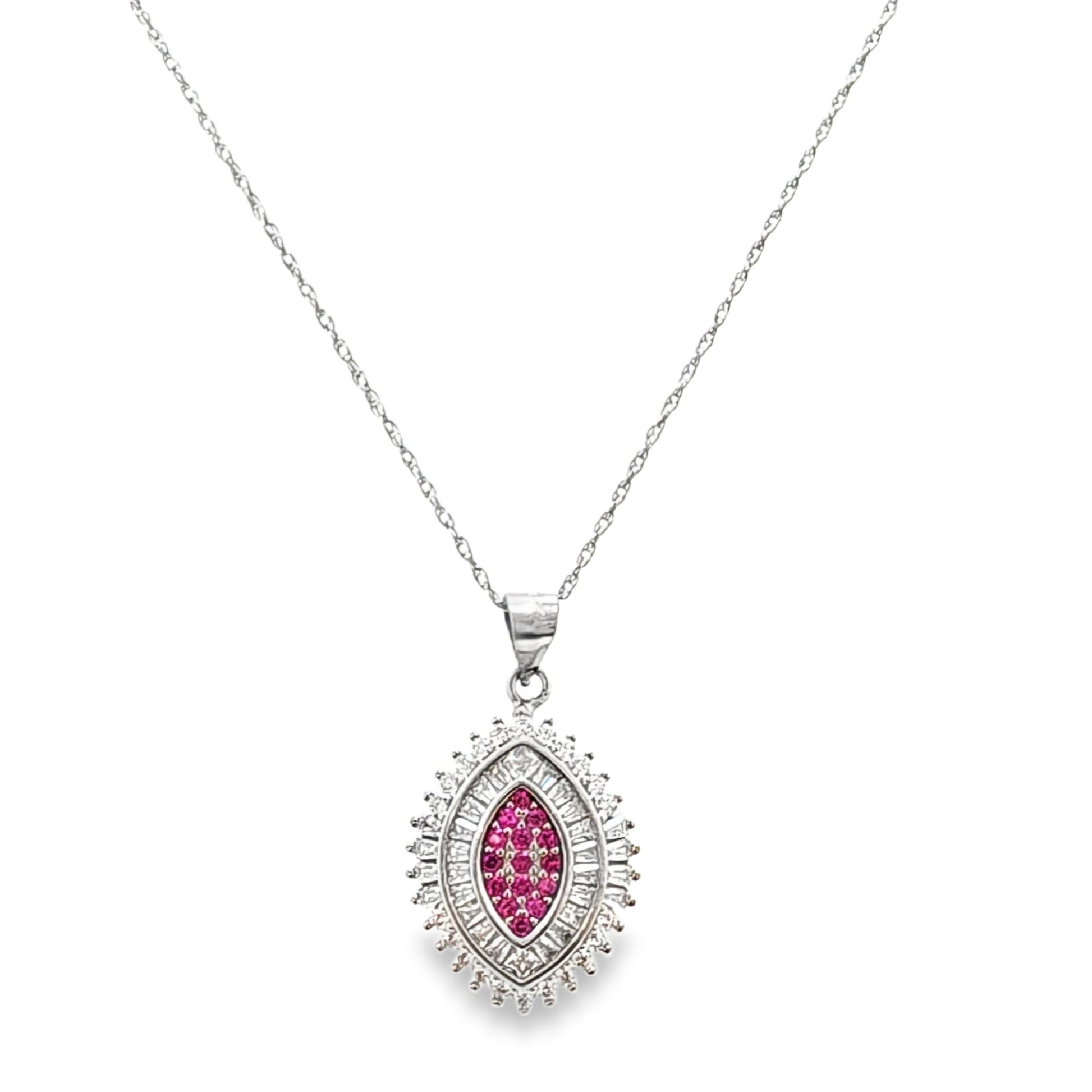 925 Silver Created Ruby Marquise Shape Round and Bagguette Combo CZ Pendant and Earring Set - Pristine J LLC