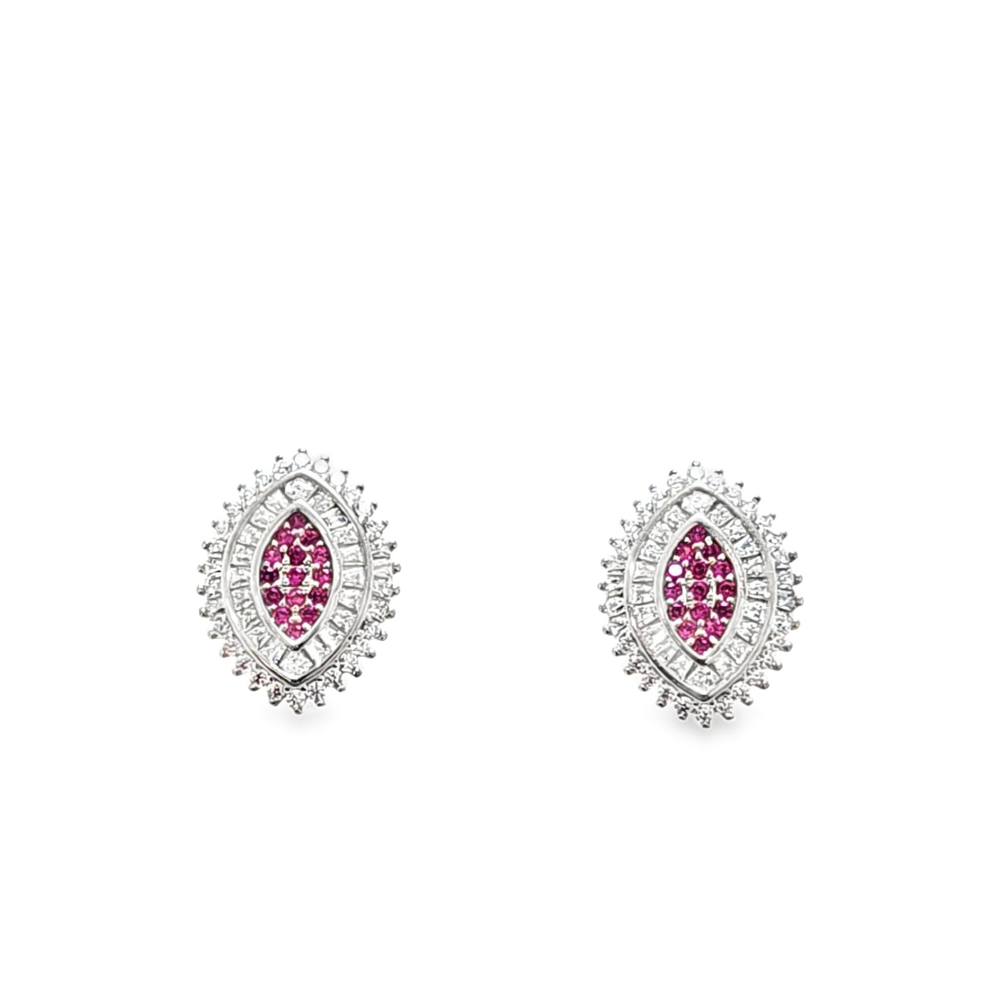 925 Silver Created Ruby Marquise Shape Round and Bagguette Combo CZ Pendant and Earring Set - Pristine J LLC