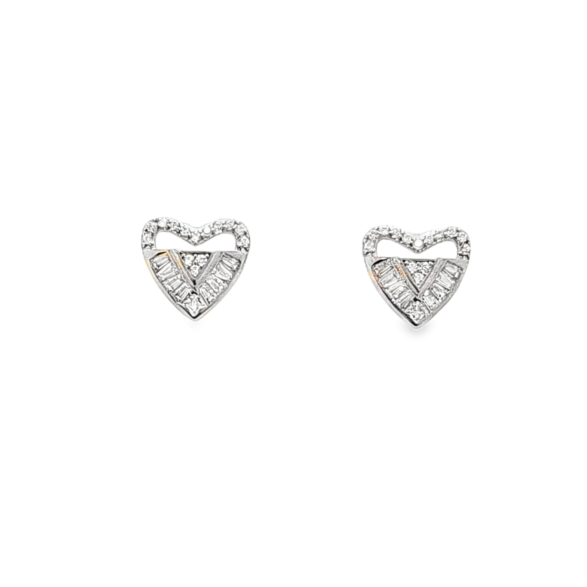 925 Silver Heart Shape Round & Baguette CZ Pendant and Earring Set - Pristine J LLC