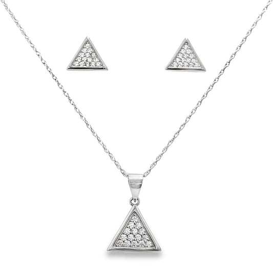 925 Silver Triangle Geometric Design Round CZ Pendant and Earring Set - Pristine J LLC