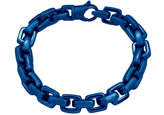 Mens Blue Stainless Steel Square Link Chain Bracelet