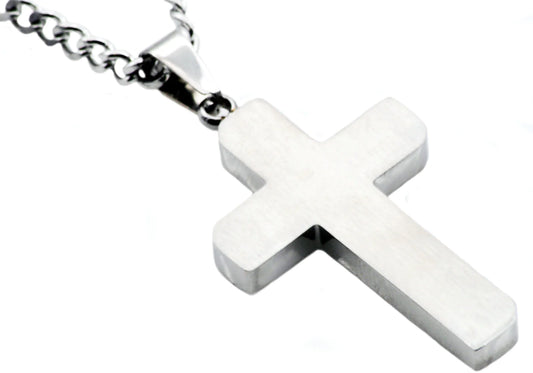 Mens Stainless Steel Cross Pendant With 24" Curb Chain