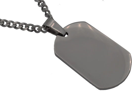 Mens Black Plated Stainless Steel Engravable Dog Tag Pendant Necklace With 24" Black Curb Chain