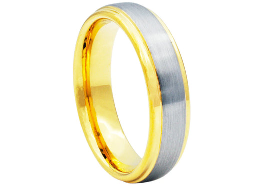Men Gold Plated Brushed Center Tungsten Band Ring