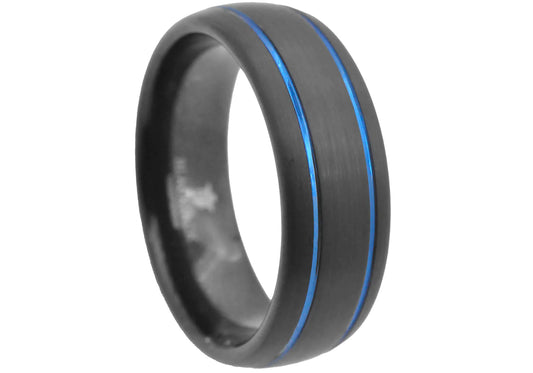 Men Black And Blue Tungsten Band Ring