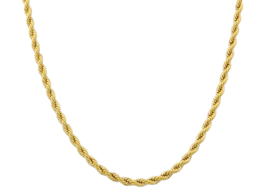 Mens 5MM Gold Stainless Steel Rope Chain Necklace