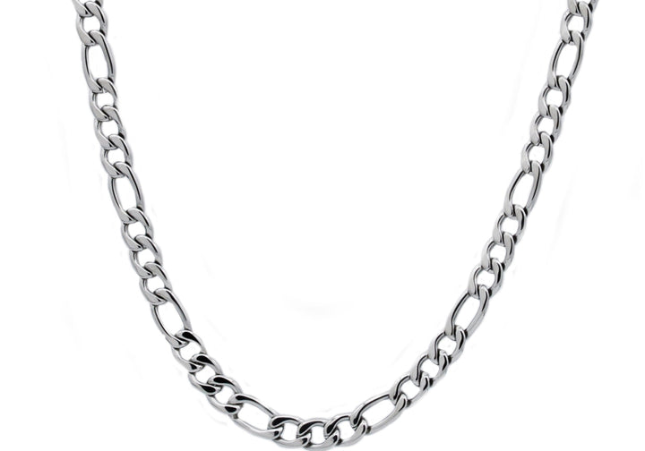 Mens Stainless Steel Figaro Link Chain Necklace 24 inch