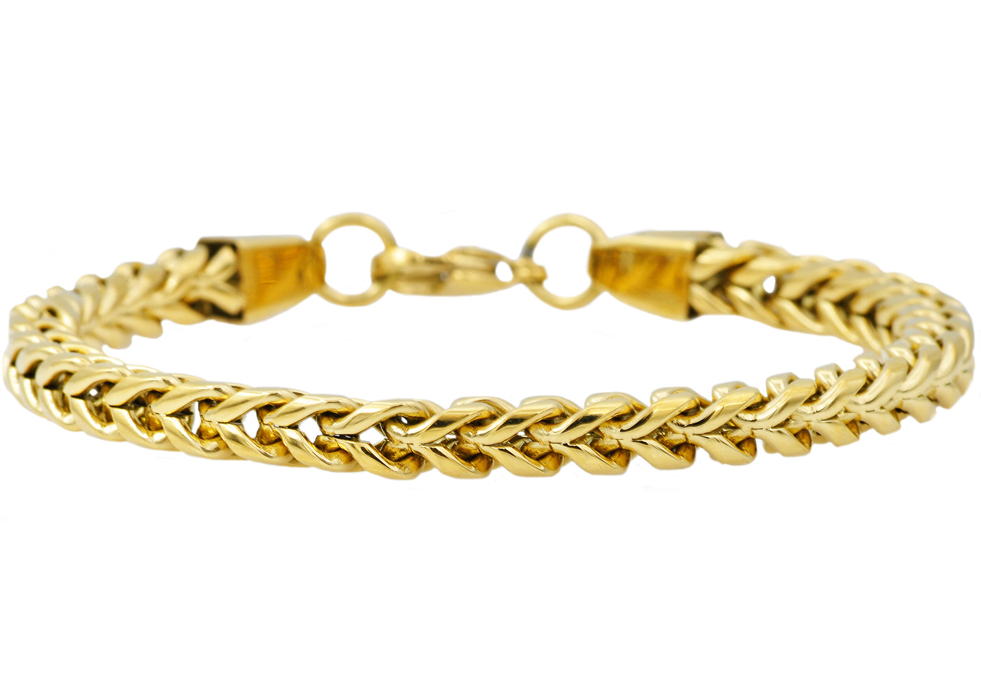 Mens Gold Stainless Steel Rounded Franco Link Chain Bracelet