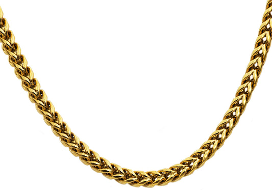 Mens Gold Stainless Steel Rounded Franco Link Chain Necklace