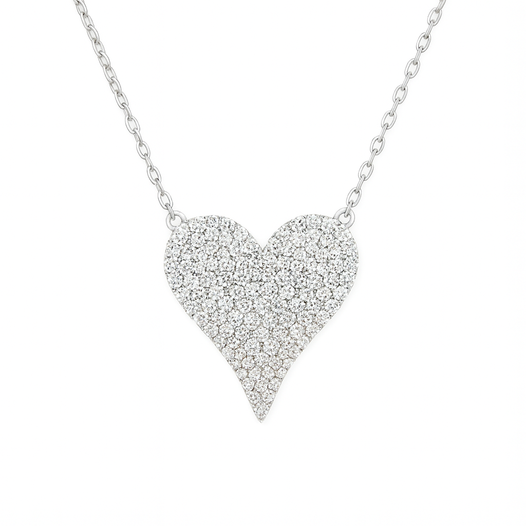 0.30 CT Pave Elongated Heart Lab Grown Diamond Necklace – 14KT White Gold