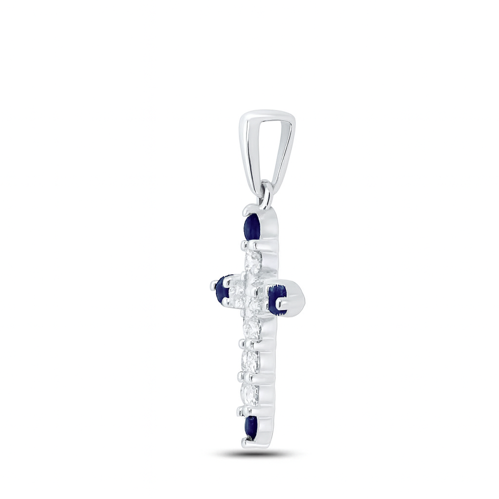 0.25ctw Natural Blue Sapphire and Diamond Cross Pendant