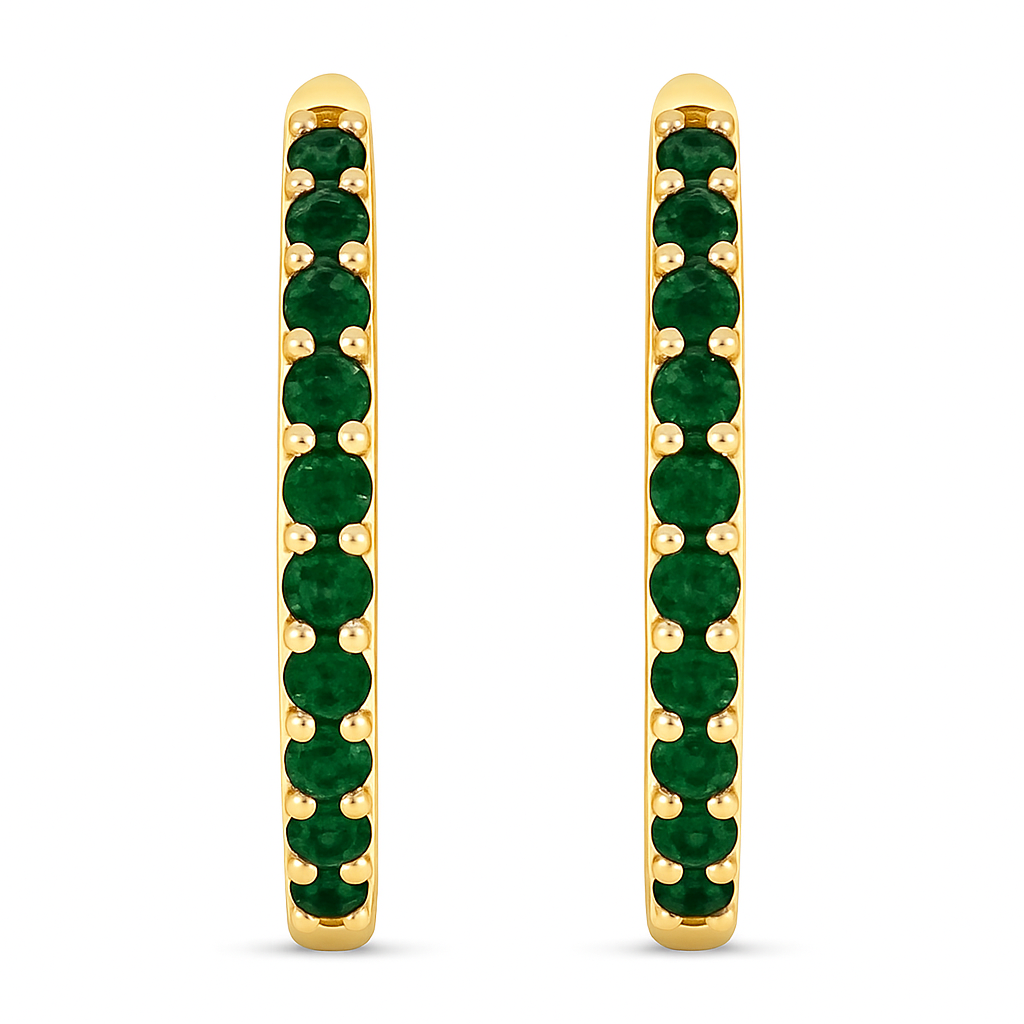 1/20Ctw Emerald-Round Natural Gem Fashion Hoops Earring