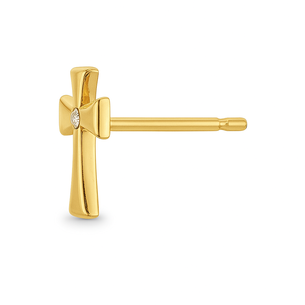 14kt Single Piece Diamond Stud Earrings in White/Yellow Gold