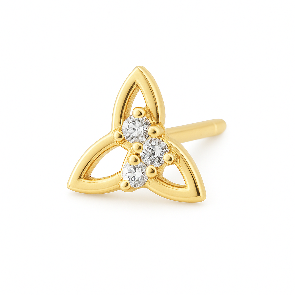 14kt Single Piece Trinity Shape Diamond Stud Earrings in White/Yellow Gold