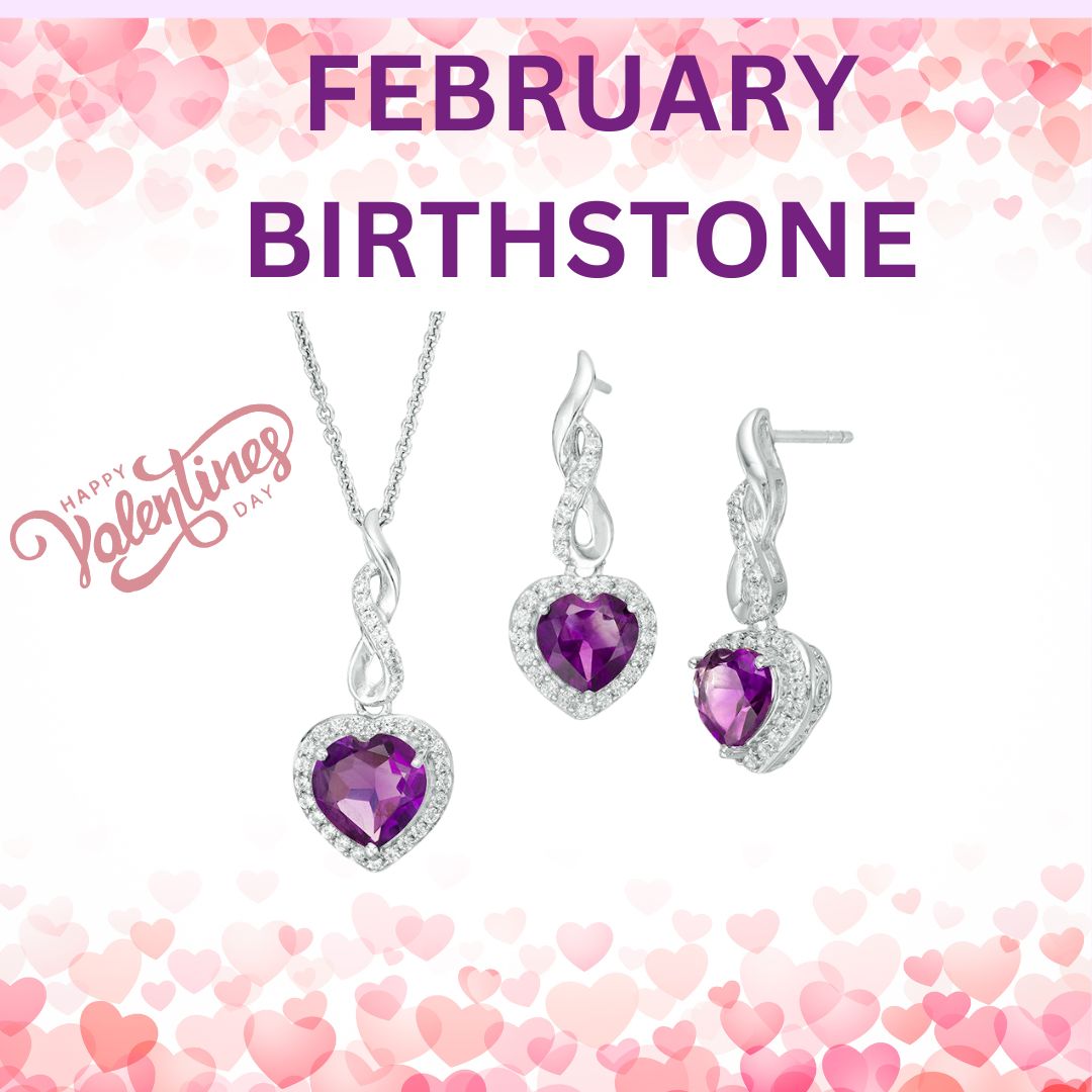 Infinity Drop Heart-Shaped Amethyst and White Sapphire Set