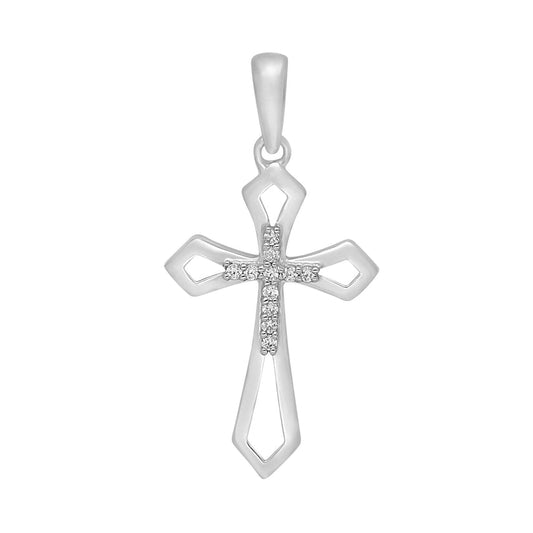 14K White Gold 0.05ctw Diamond Cross Necklace
