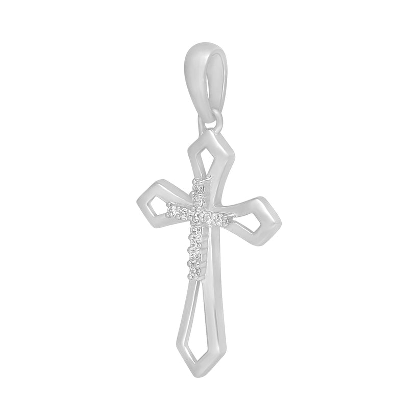 14K White Gold 0.05ctw Diamond Cross Necklace