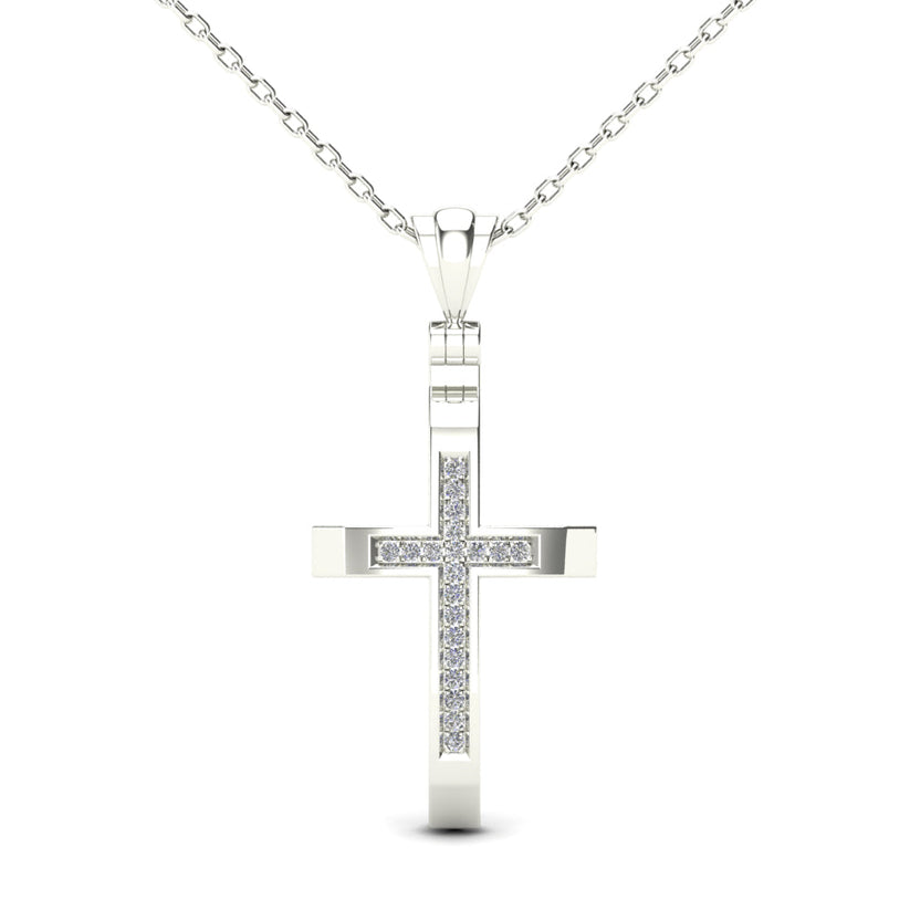 14K White Gold 0.06ctw Diamond Cross Necklace