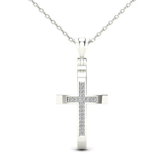 14K White Gold 0.06ctw Diamond Cross Necklace