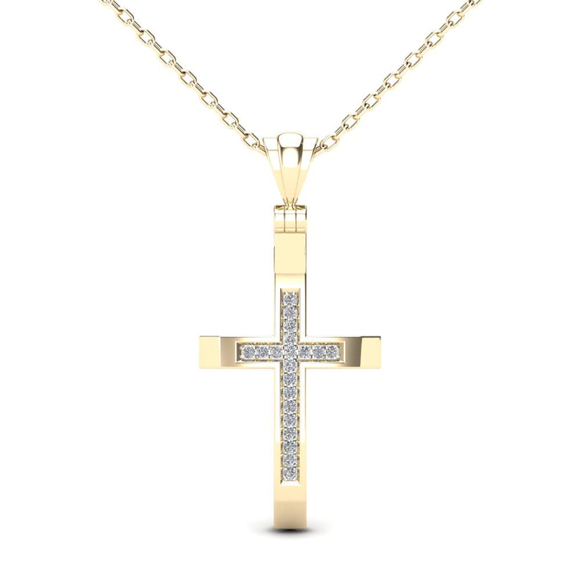14K Yellow Gold 0.06ctw Diamond Cross Necklace