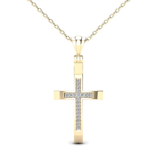 14K Yellow Gold 0.06ctw Diamond Cross Necklace