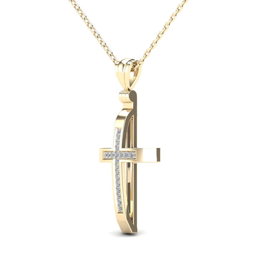 14K Yellow Gold 0.06ctw Diamond Cross Necklace