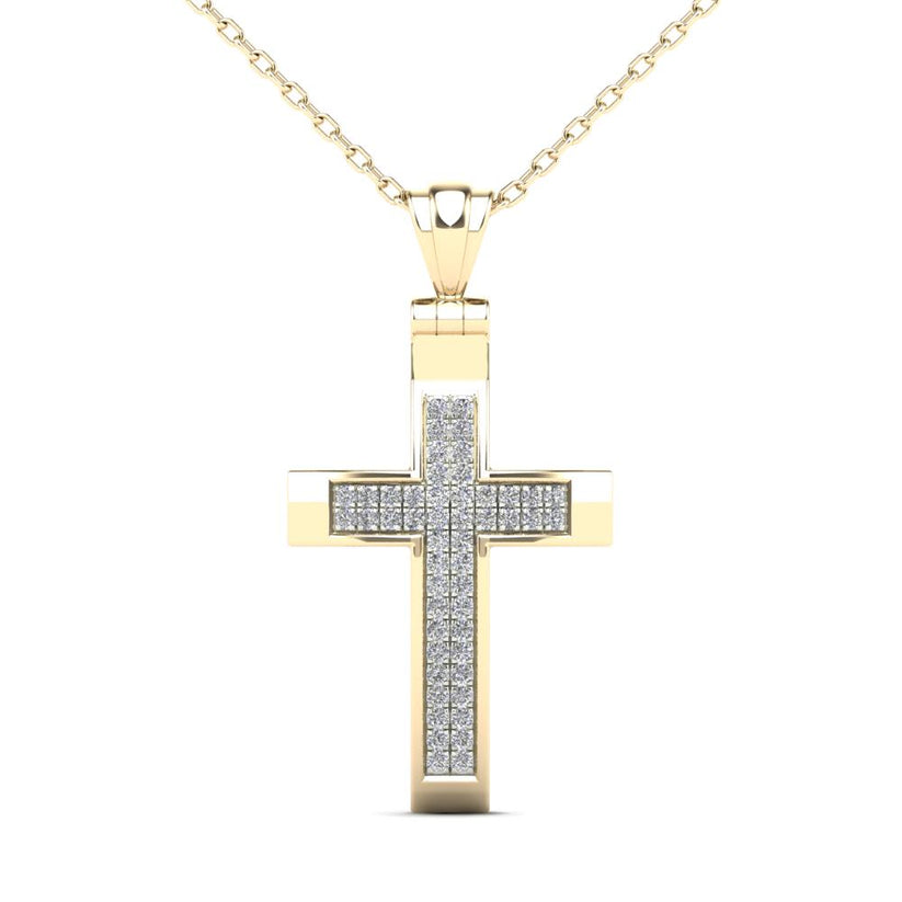 14K Yellow Gold 0.15ctw Diamond Cross Necklace