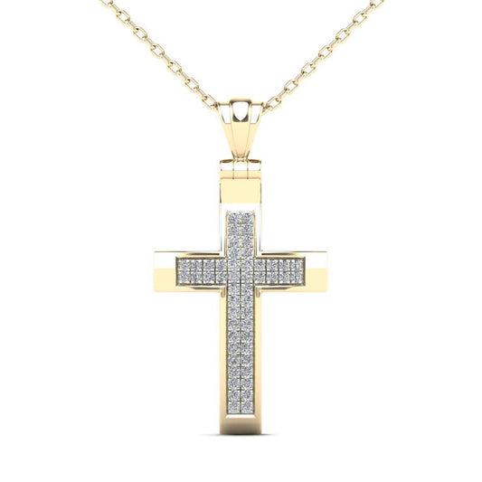 14K Yellow Gold 0.15ctw Diamond Cross Necklace