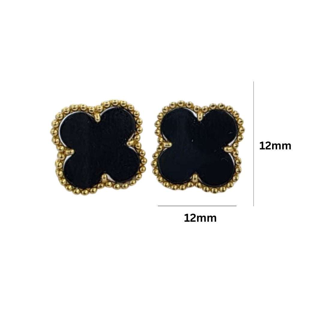 4-Leaf Clover Earrings | 18KT Yellow Gold & Black Onyx