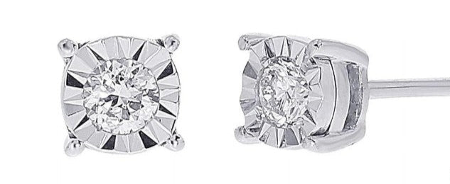 10K Diamond Illusion Set Stud Earrings-White Gold-Earth Mined-0.10ctw