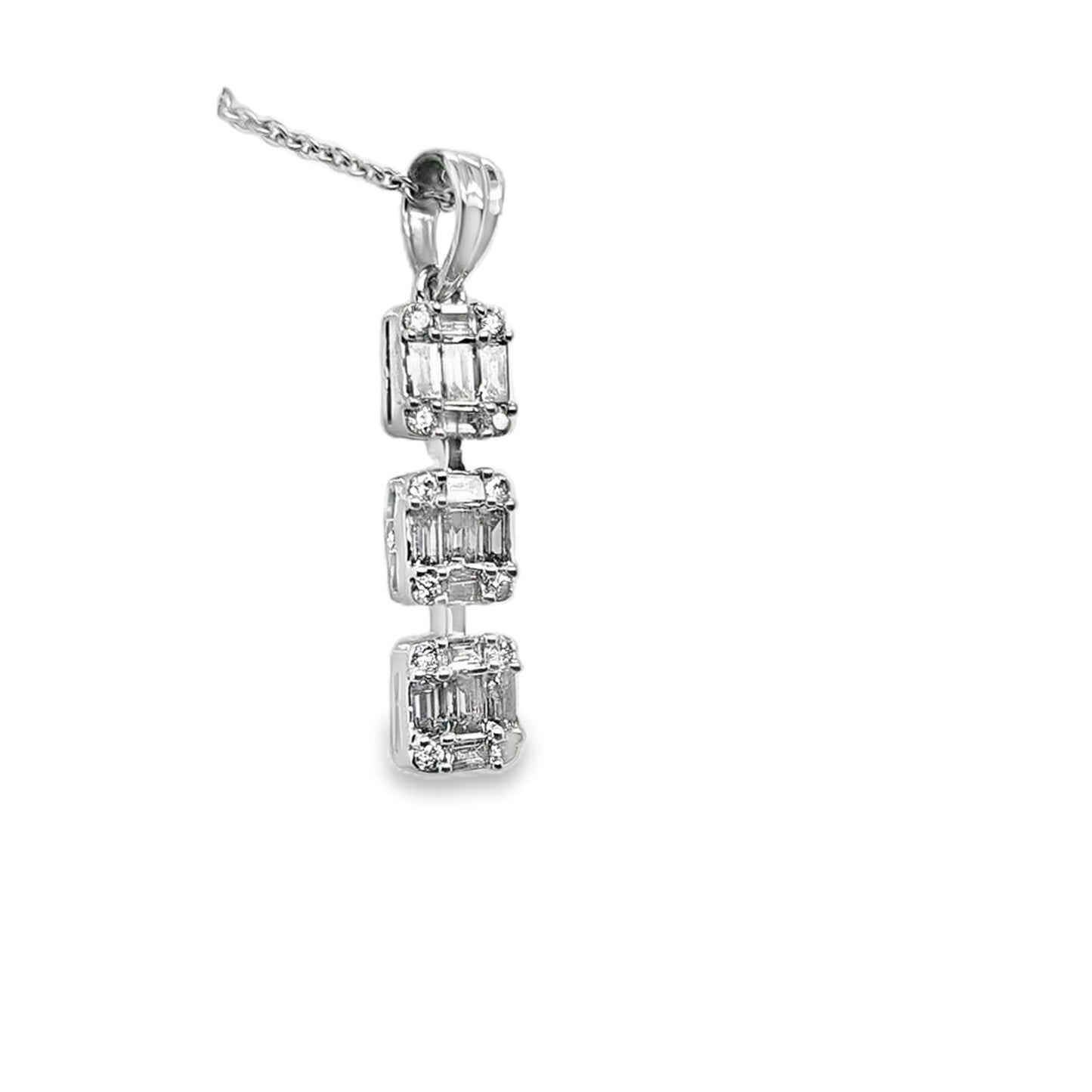 0.50ctw Three Row Bar Round and Baguette Necklace Pendant