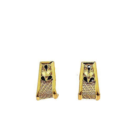 22kt Gold U Shape Earrings with Black Enamel Design