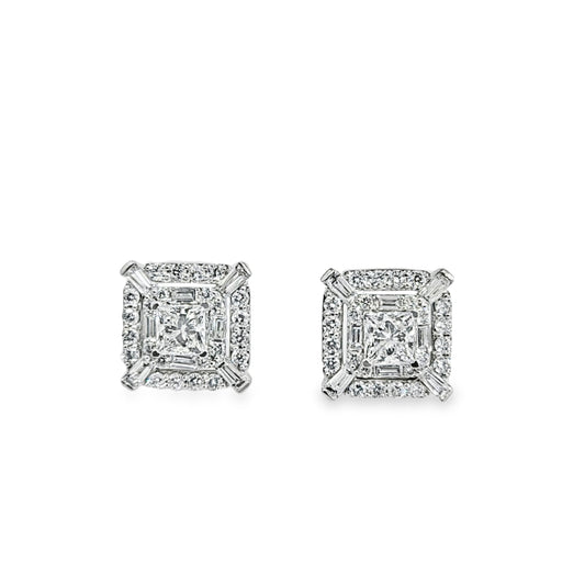 1.36ctw Square Design Diamond Earrings