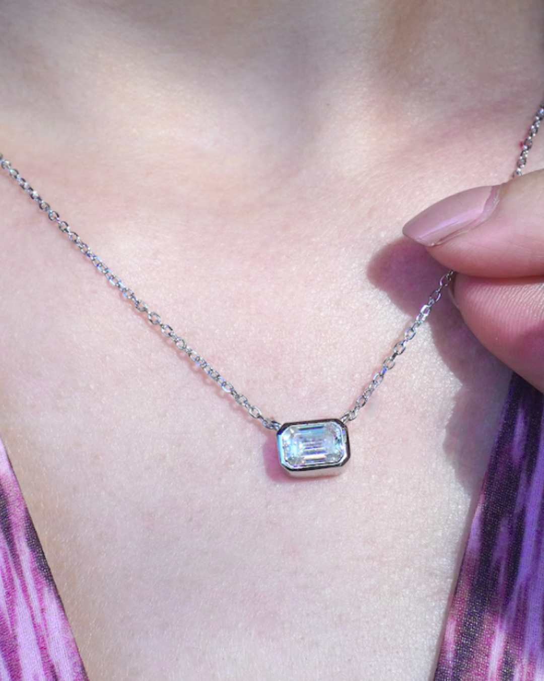 1.00 Ct Emerald Cut Moissanite Pendant Necklace