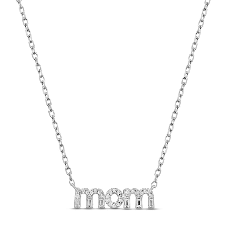 "Mom" Necklace 1/10 ct tw Round & Baguette- Diamond