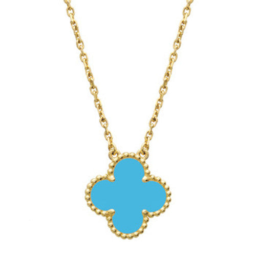 Turquoise Clover Necklace In 18kt Yellow Gold