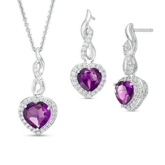 Infinity Drop Heart-Shaped Amethyst and White Sapphire Set