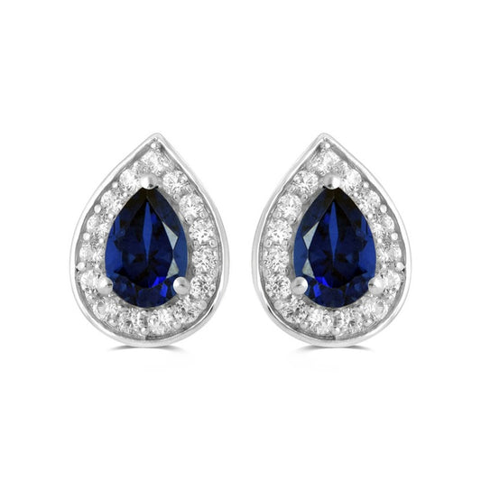 Lab Created Blue Sapphire with White Sapphire Earrings in Sterling Silver