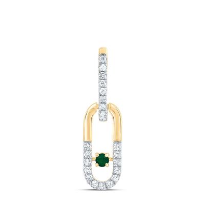 0.10ctw Diamond and 1.8MM Round Natural Emerald Paper Clip Necklace