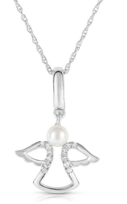 1/10 Cttw Guardian Angel White Topaz & Pearl Pendant/Charm with Chain