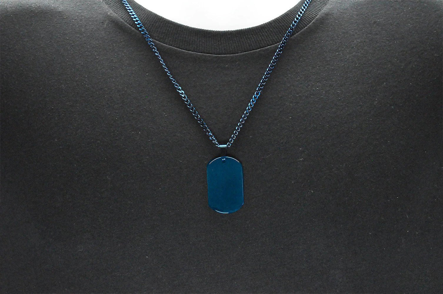 Mens Blue Plated Stainless Steel Engravable Dog Tag Pendant Necklace With 24" Blue Curb Chain - Pristine J LLC