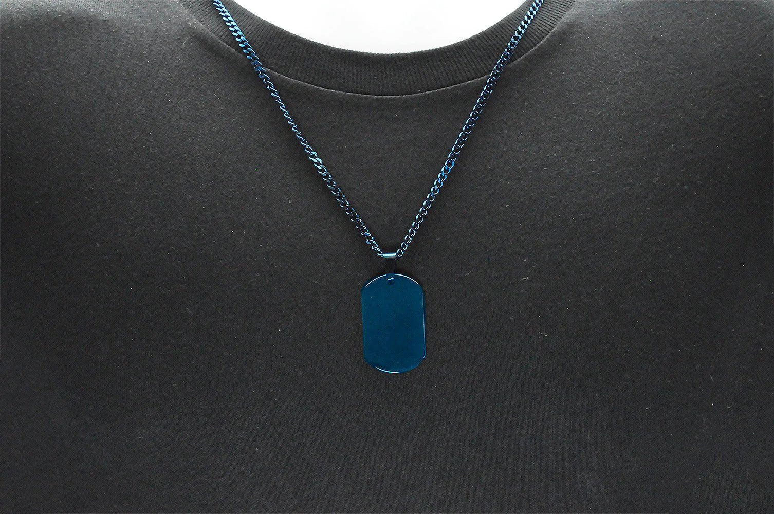 Mens Blue Plated Stainless Steel Engravable Dog Tag Pendant Necklace With 24" Blue Curb Chain - Pristine J LLC