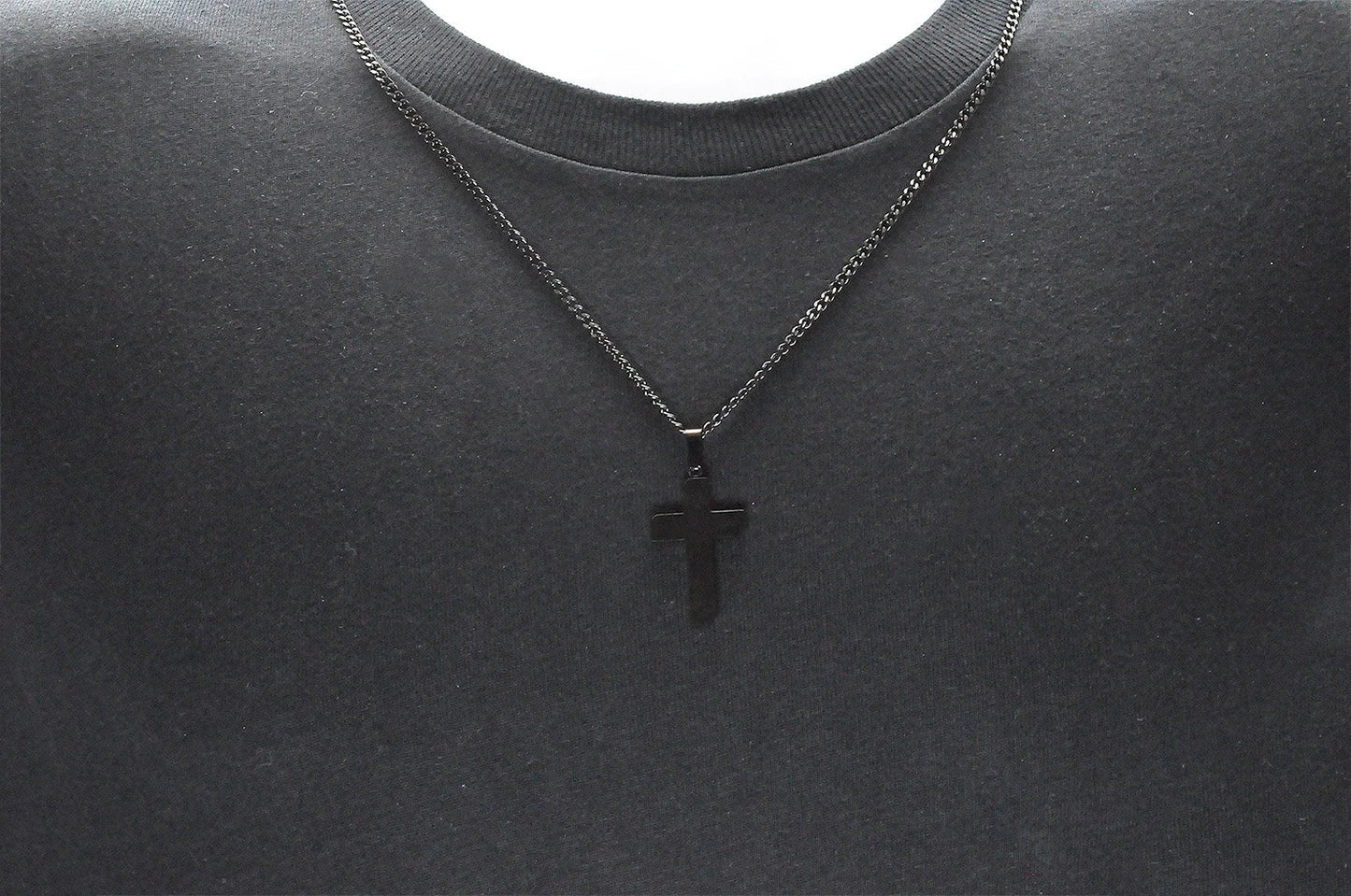 Mens Matt Black Stainless Steel Cross Pendant With 24" Curb Chain - Pristine J LLC