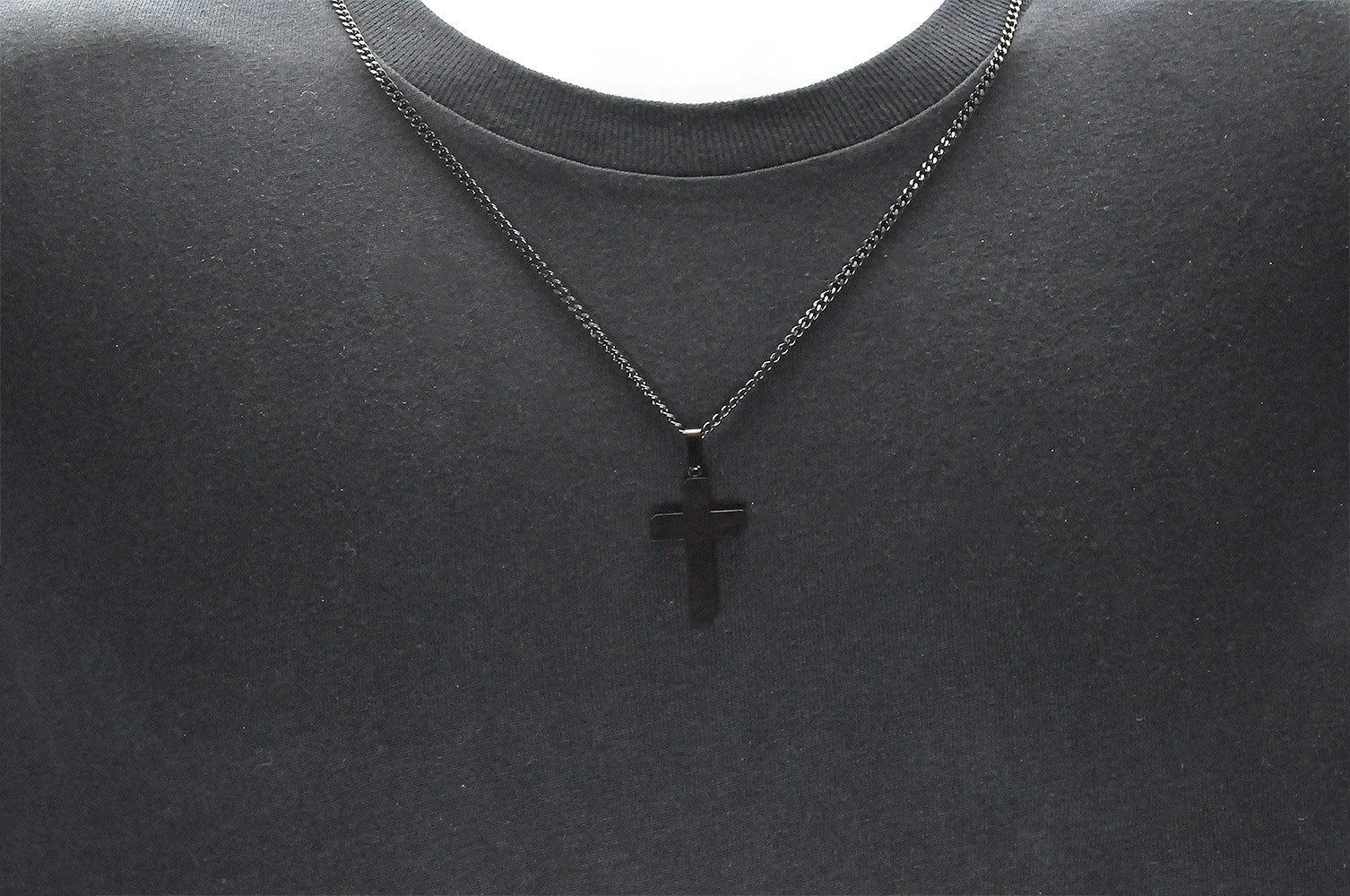 Mens Matt Black Stainless Steel Cross Pendant With 24" Curb Chain - Pristine J LLC