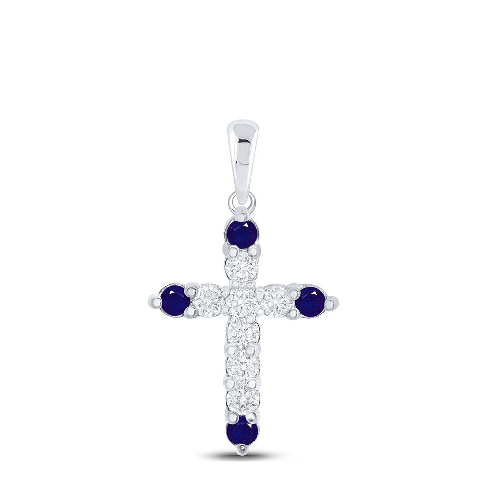 0.25ctw Natural Blue Sapphire and Diamond Cross Pendant
